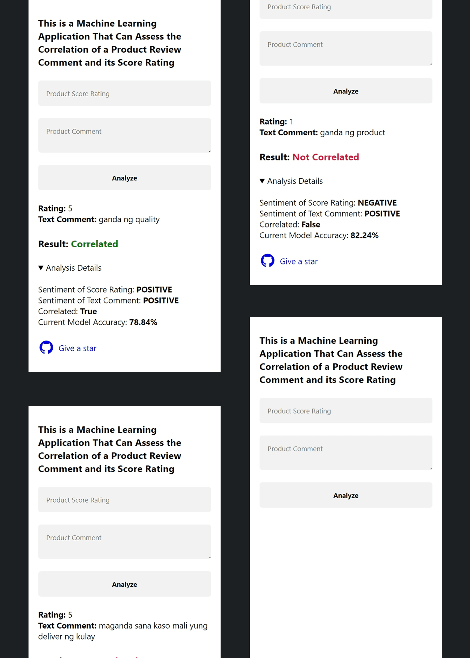 Contradicting (Tagalog-English) Sentiment Identifier